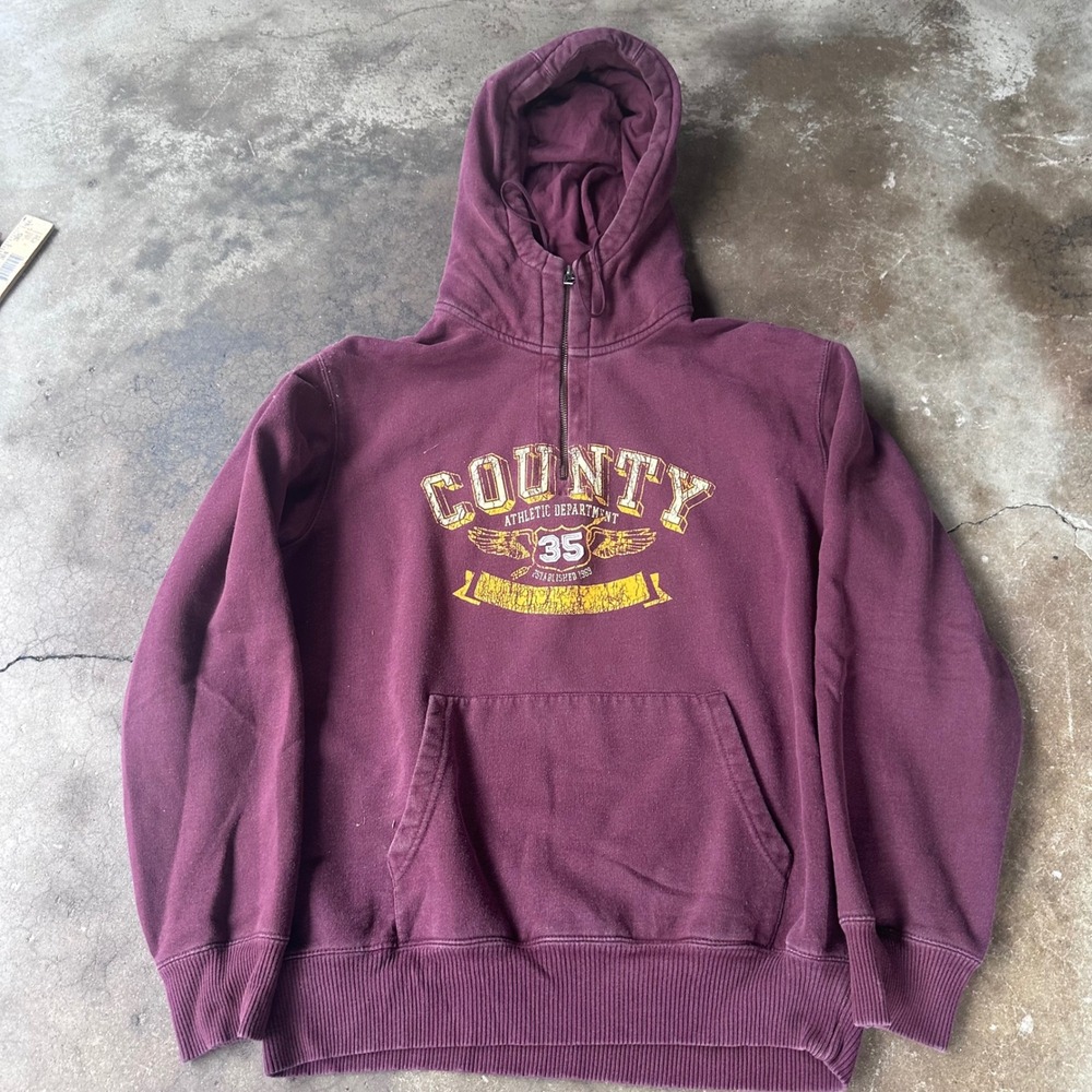 Gap Quarter Zip Hoodie Mens Small Maroon Good County Athletic Graphic Pullover